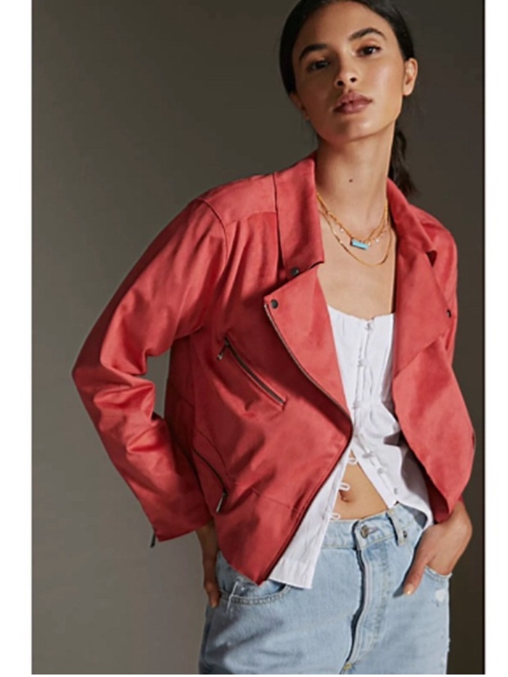 Hutch Anthropologie pink suede moto jacket size medium